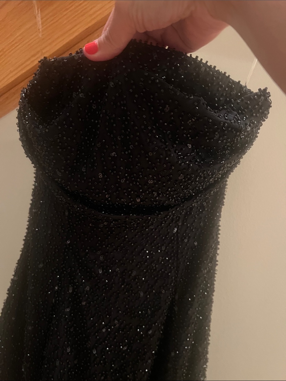 Oh Polly Black Strapless Sequin Midi Dress